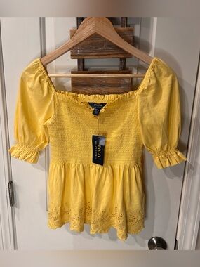 Polo by Ralph Lauren Bright Yellow Smocked Peplum Top